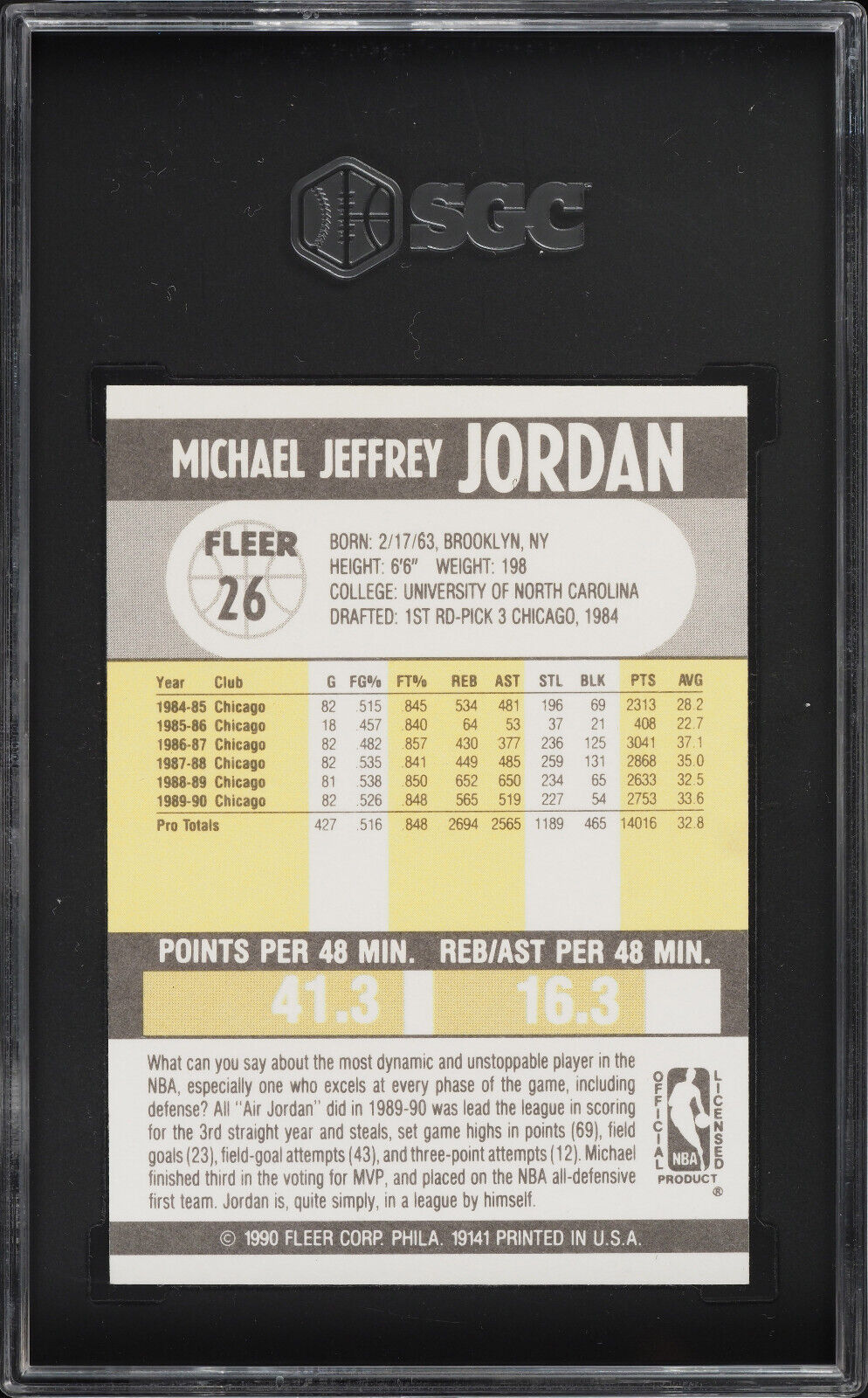 1990 Fleer Basketball Michael Jordan 26 Sgc 10 Gem Mint 1