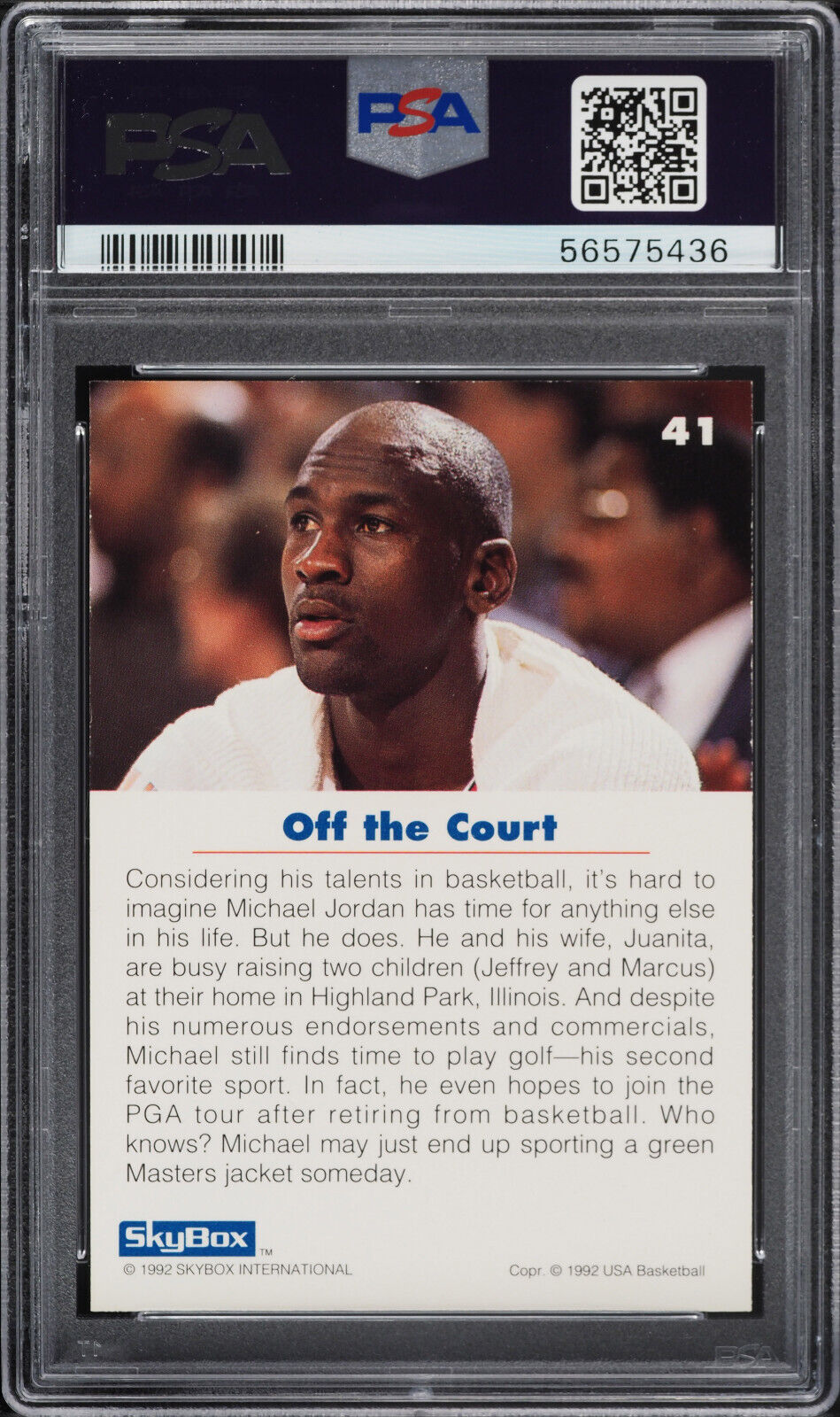 1992 Skybox Usa Basketball Michael Jordan 41 Psa 9 Mint 1
