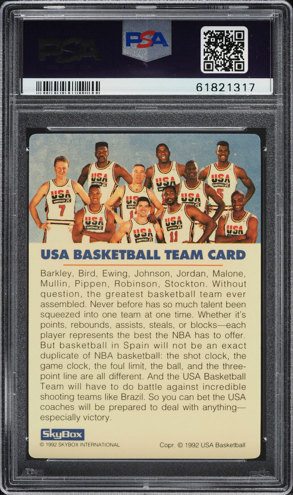 1992 Skybox Usa Basketball Plastic Card W Michael Jordan Psa 8 Nm Mt 1