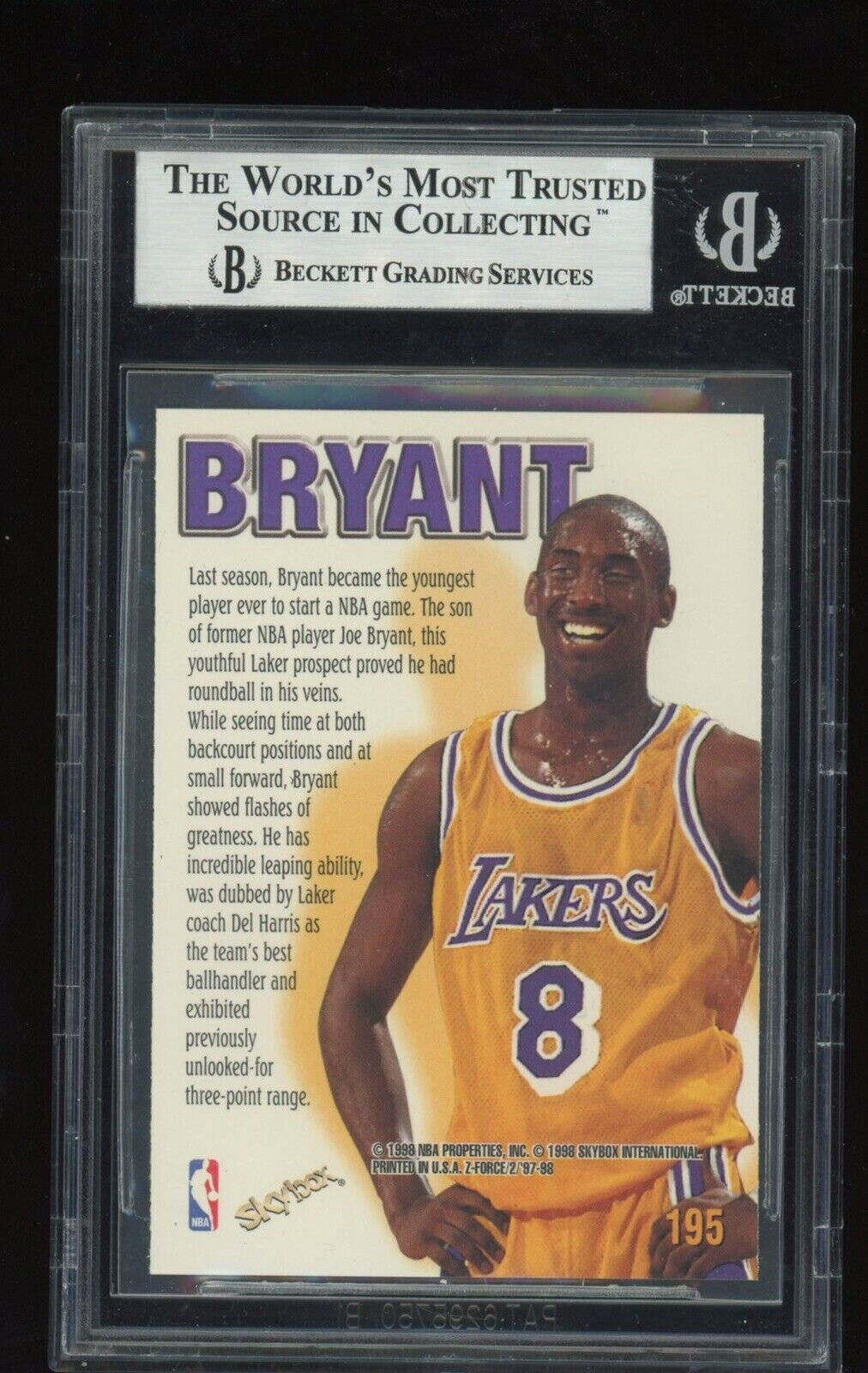 1997 Skybox Z Force Kobe Bryant 195 Los Angeles Lakers Hof Bgs 9 Mint 1