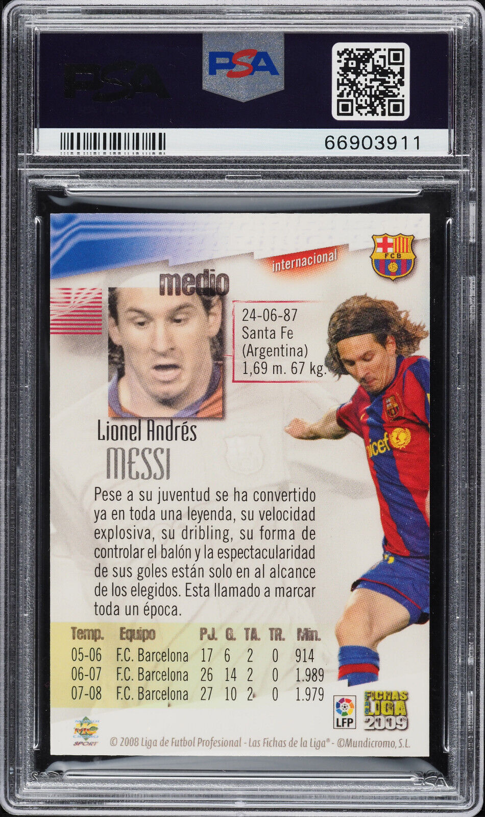 2008 Mundi Cromo Las Fichas De La Liga Lionel Messi 74 Psa 8 Nm Mt 1