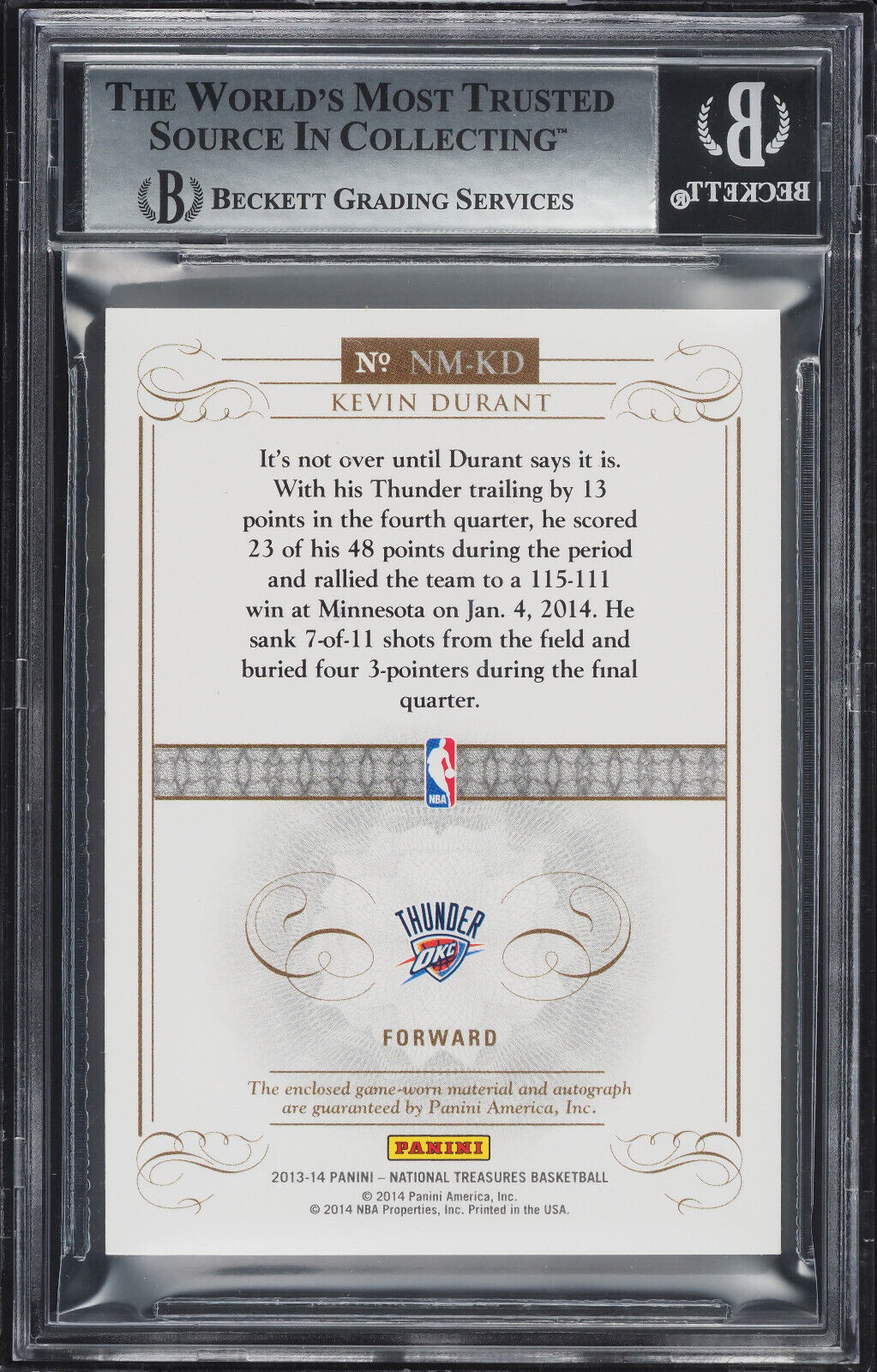 2013 National Treasures Night Moves Kevin Durant Patch Auto 49 20 Bgs 8.5 1