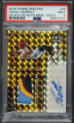 2016 Panini Spectra Locked In Gold Jamal Murray ROOKIE PATCH AUTO 1/10 #34 PSA 9