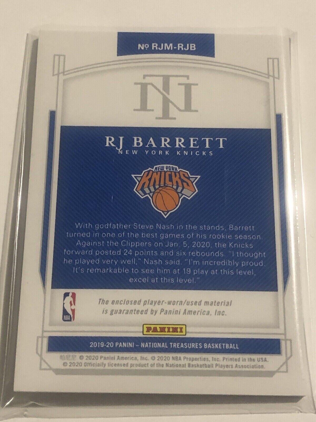2019 20 National Treasures R.j. Rj Barrett Rookie Jumbo Patch Rc 99 Ny Knicks 1