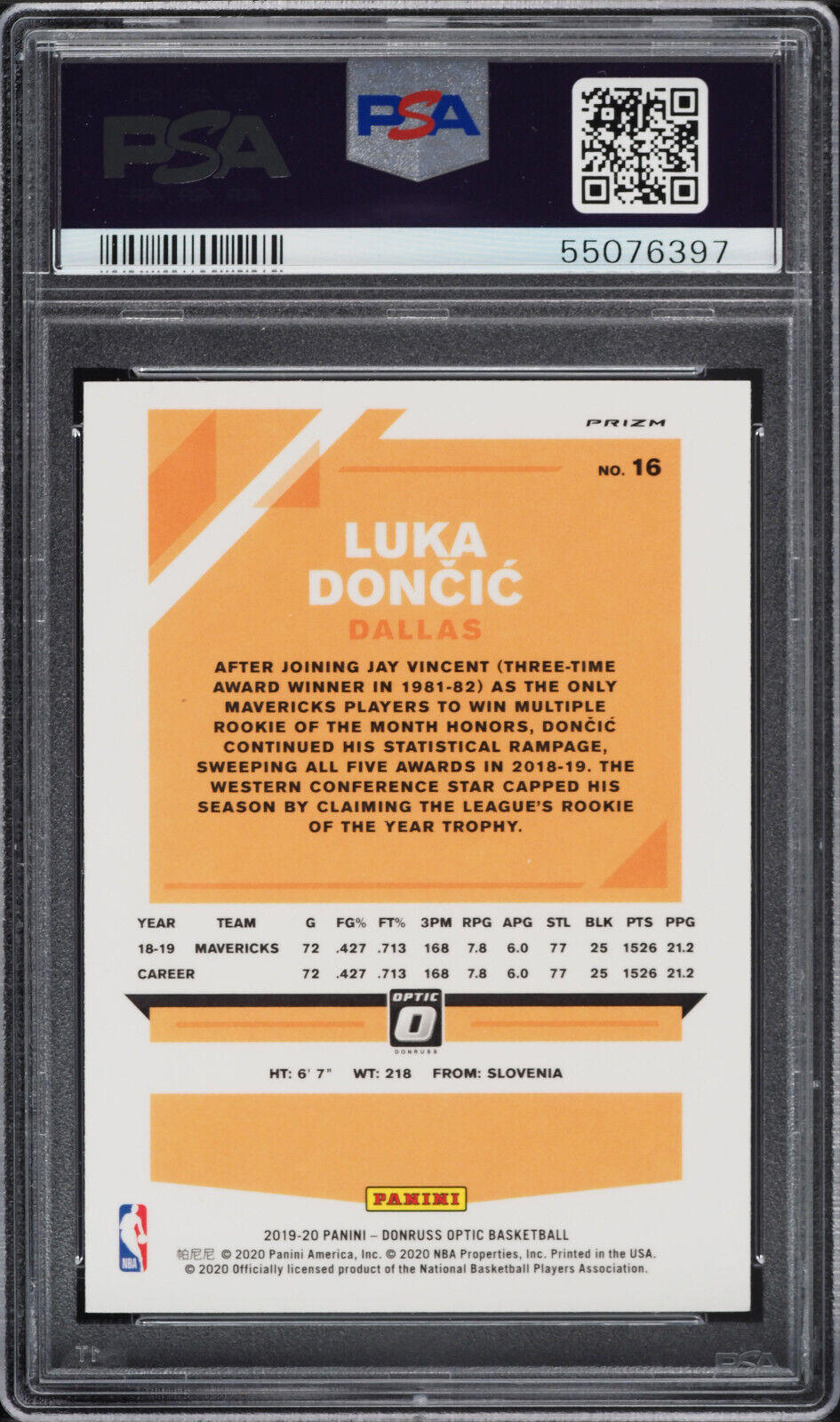 2019 Donruss Optic Hyper Pink 16 Luka Doncic Mavericks Psa 9 Mint 2nd Year 1
