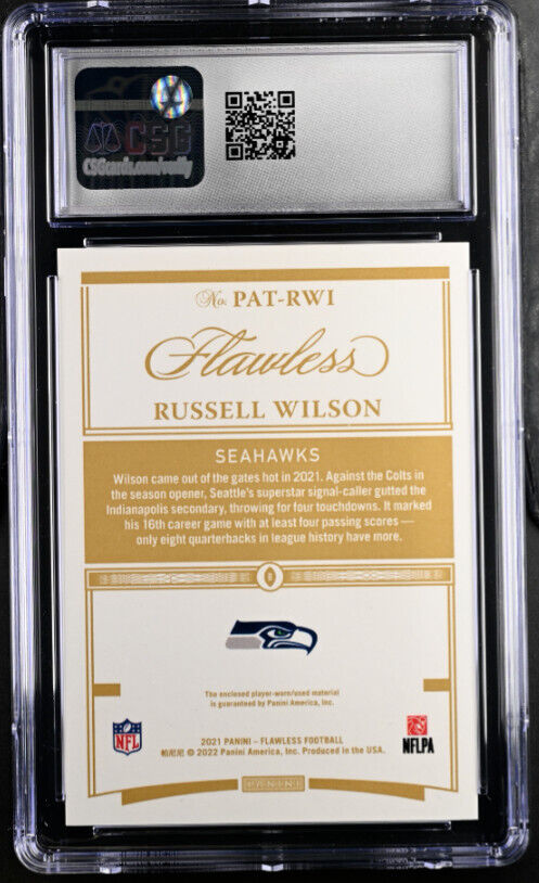 2021 Panini Flawless Ruby Russell Wilson Seahawks Worn Patch 15 Csg Gem Mint 10 1